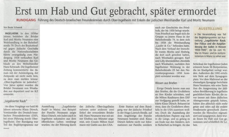 Ausschnitt aus der AZ Ingelheim vom 19. Mai 2016. Wegen der Urhbeberrechte wurde das verwendete Archivfoto ausgeschnitten.